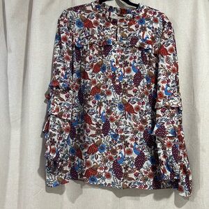 LOFT Peacock 🦚 Multicolor Floral Blouse